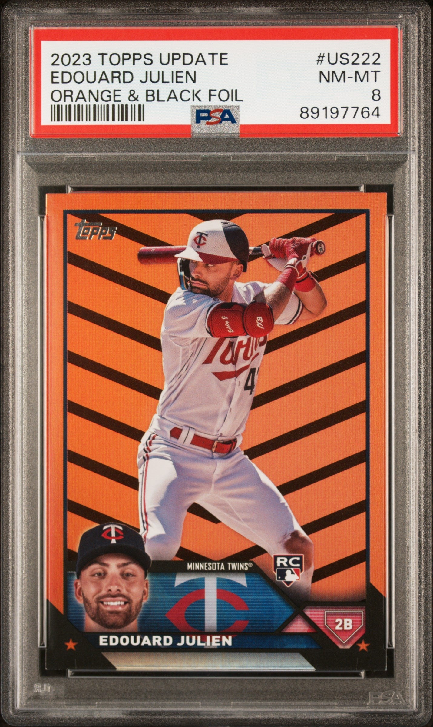 Graded 2023 Topps Update Edouard Julien #US222 Orange & Black Foil Rookie RC Baseball Card PSA 8 Near Mint