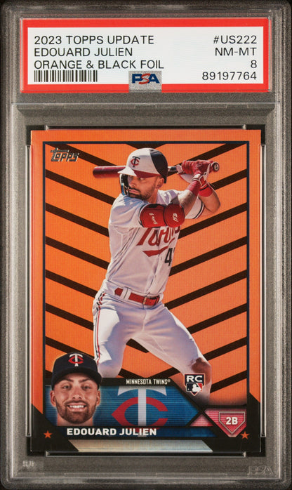 Graded 2023 Topps Update Edouard Julien #US222 Orange & Black Foil Rookie RC Baseball Card PSA 8 Near Mint