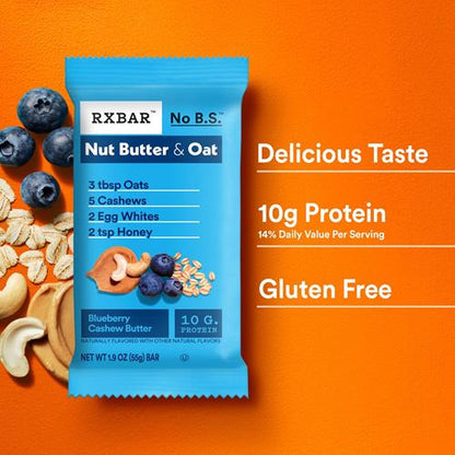 Rxbar Nut Butter And Oat Protein Bars, Protein Snacks, Snack Bars, Blueberry Cashew Butter, 9.7Oz Box (5 Bars)
