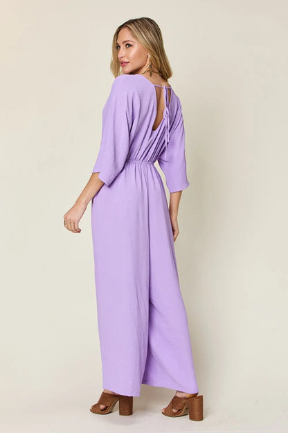 Full Size Surplice Wide Leg Jumpsuit with Pockets