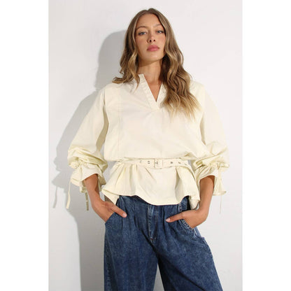 The Cassie Pleated In Back Cotton Blouse