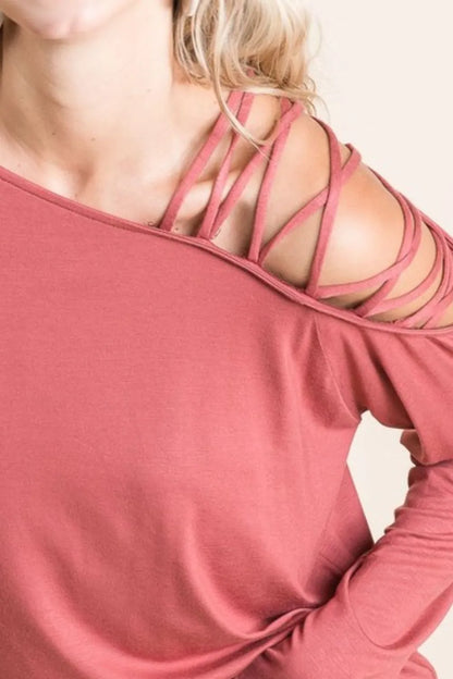 BiBi Jersey Knit One Shoulder Top With Criss Cross