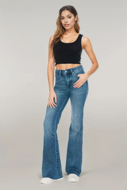 Judy Blue Full Size Tummy Control Cut Hem Flare Jeans