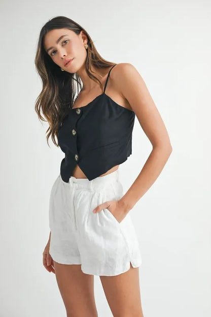 MABLE Linen Mix Button Down Tank Top