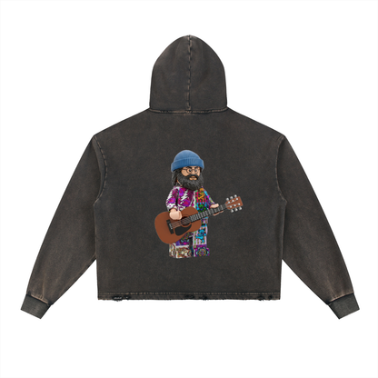 Jerry Garcia Mandala Vintage Washed Frayed-Hem Hoodie