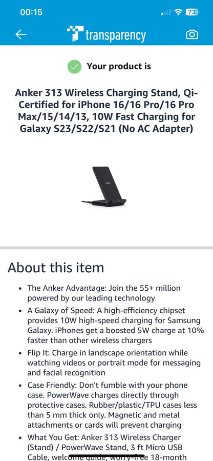 Anker 313 Wireless Charging Stand - Qi-Certified for iPhone & Galaxy Devices