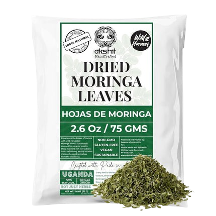 Akshit Moringa (Oleifera) Tea Leaves – Herbal Tea, 100% Natural Moringa Leaves, Boosts Energy & Immunity - 2.6 oz