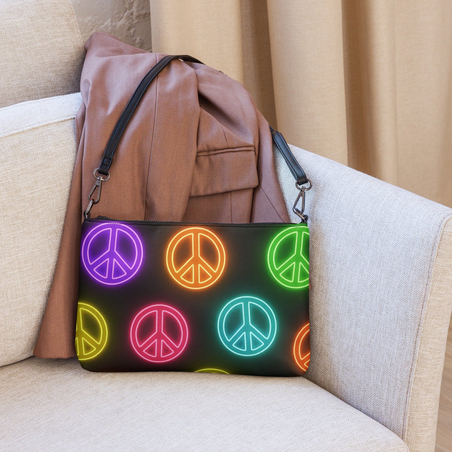 Neon Peace Crossbody Bag – Colorful Festival Side Bag