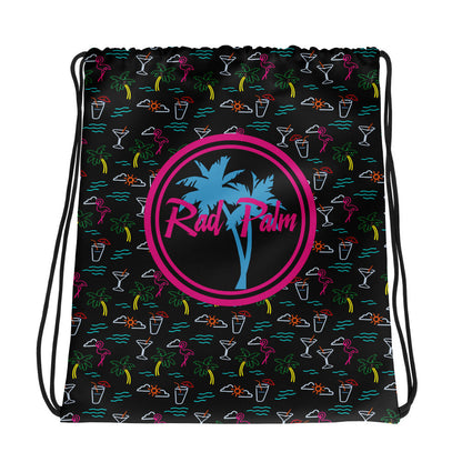 Five O'Clock Somewhere Black Drawstring Bag