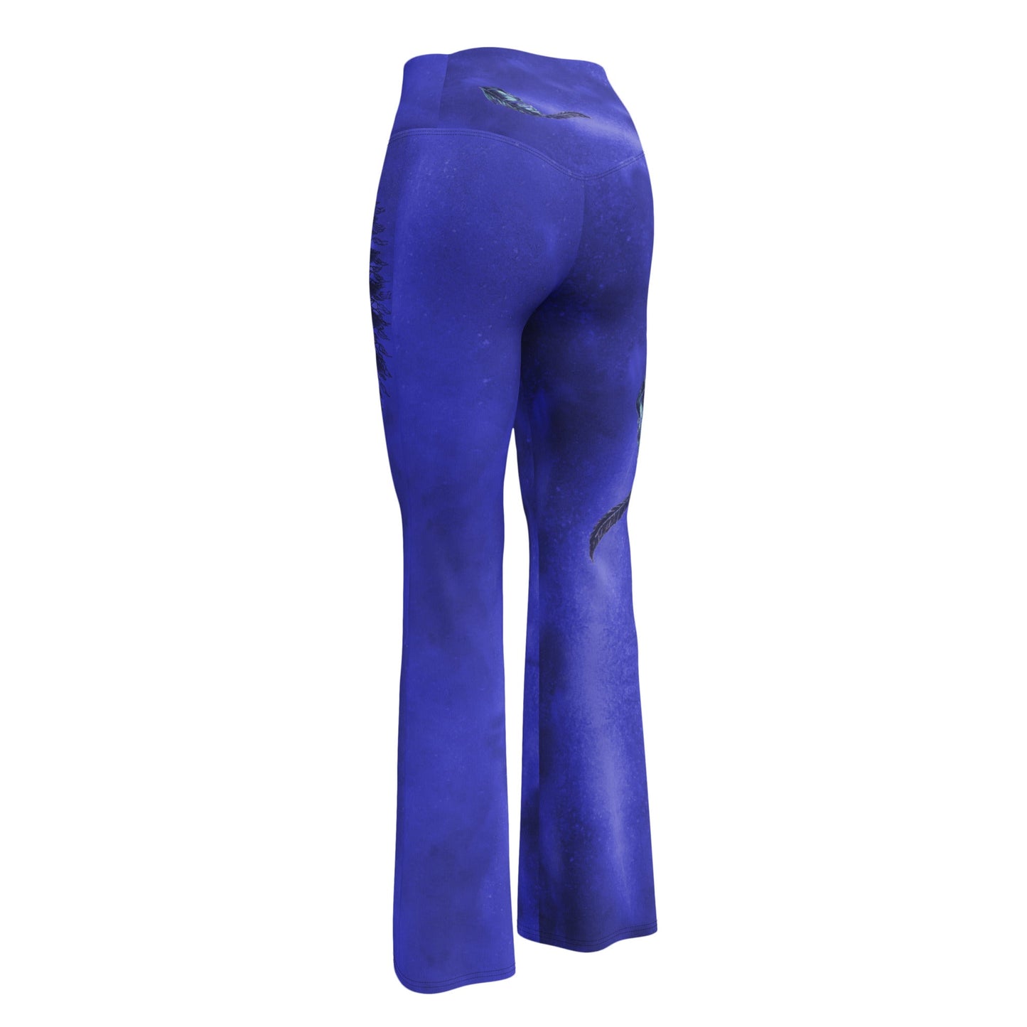 Blue Hazey Breeze Feather High Waist Flare leggings