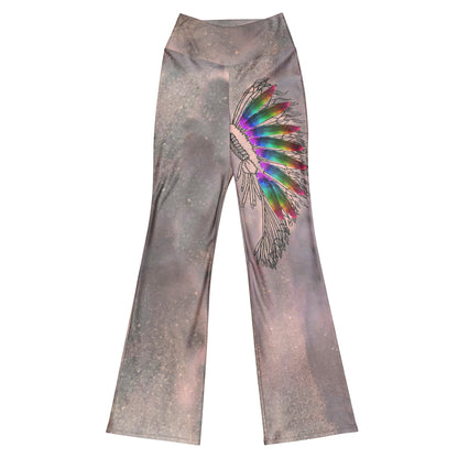 Hazey Breeze Feather High Waist Flare leggings PL