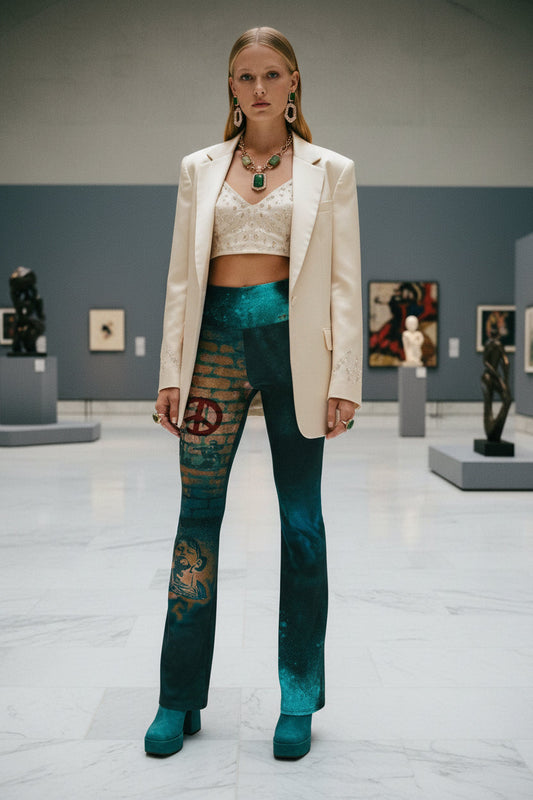 Army Girl Mustard Bricks High Waist Flare leggings