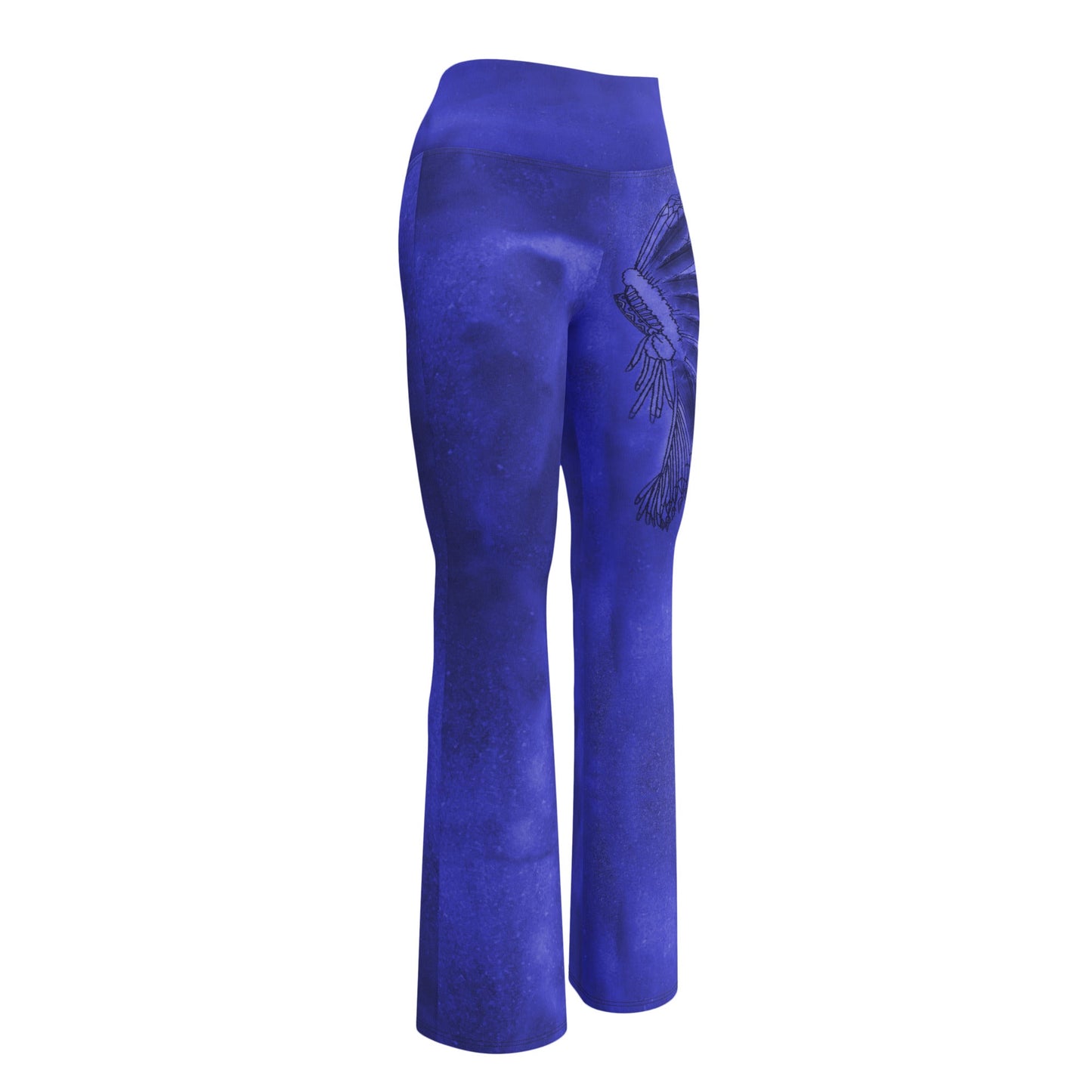 Blue Hazey Breeze Feather High Waist Flare leggings