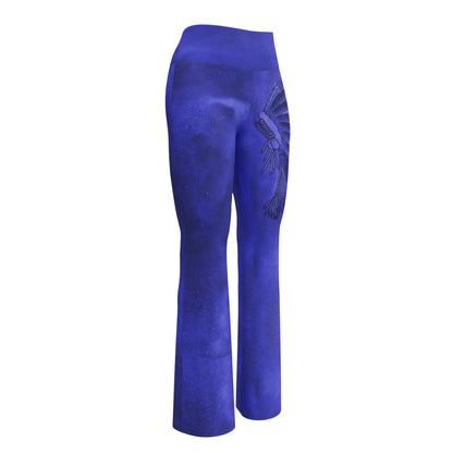 Blue Hazey Breeze Feather High Waist Flare leggings