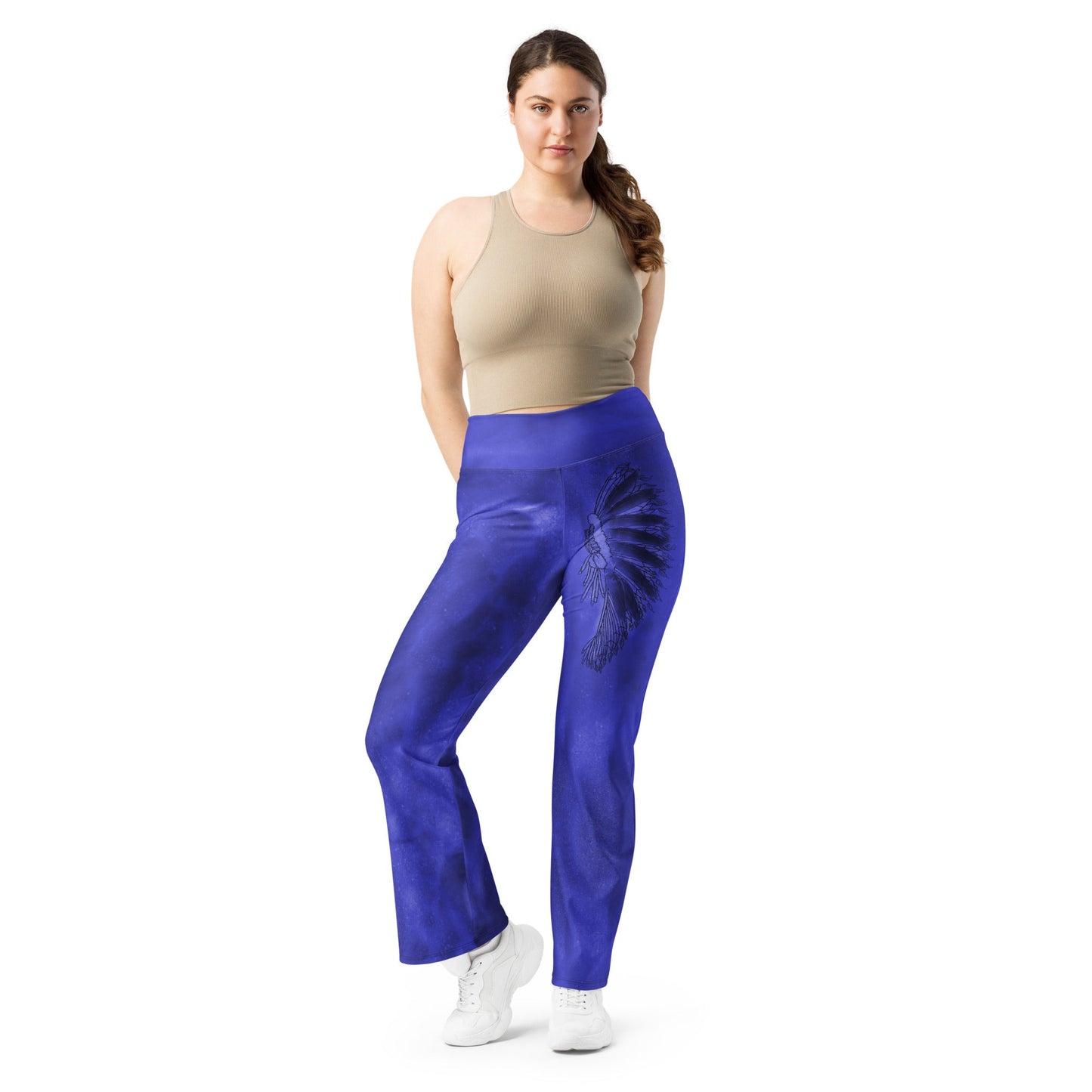 Blue Hazey Breeze Feather High Waist Flare leggings