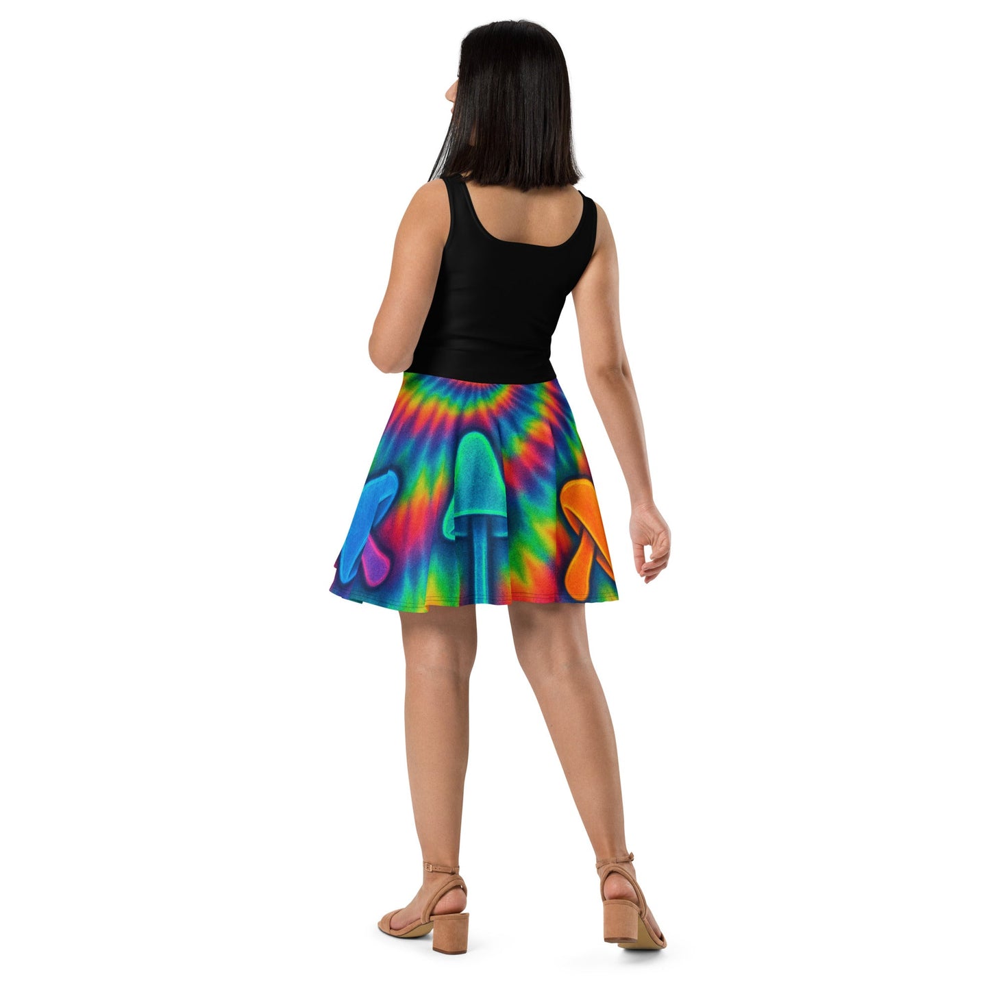 Trippy Tie-Dye Skater Dress – Neon Mushroom Festival Vibes