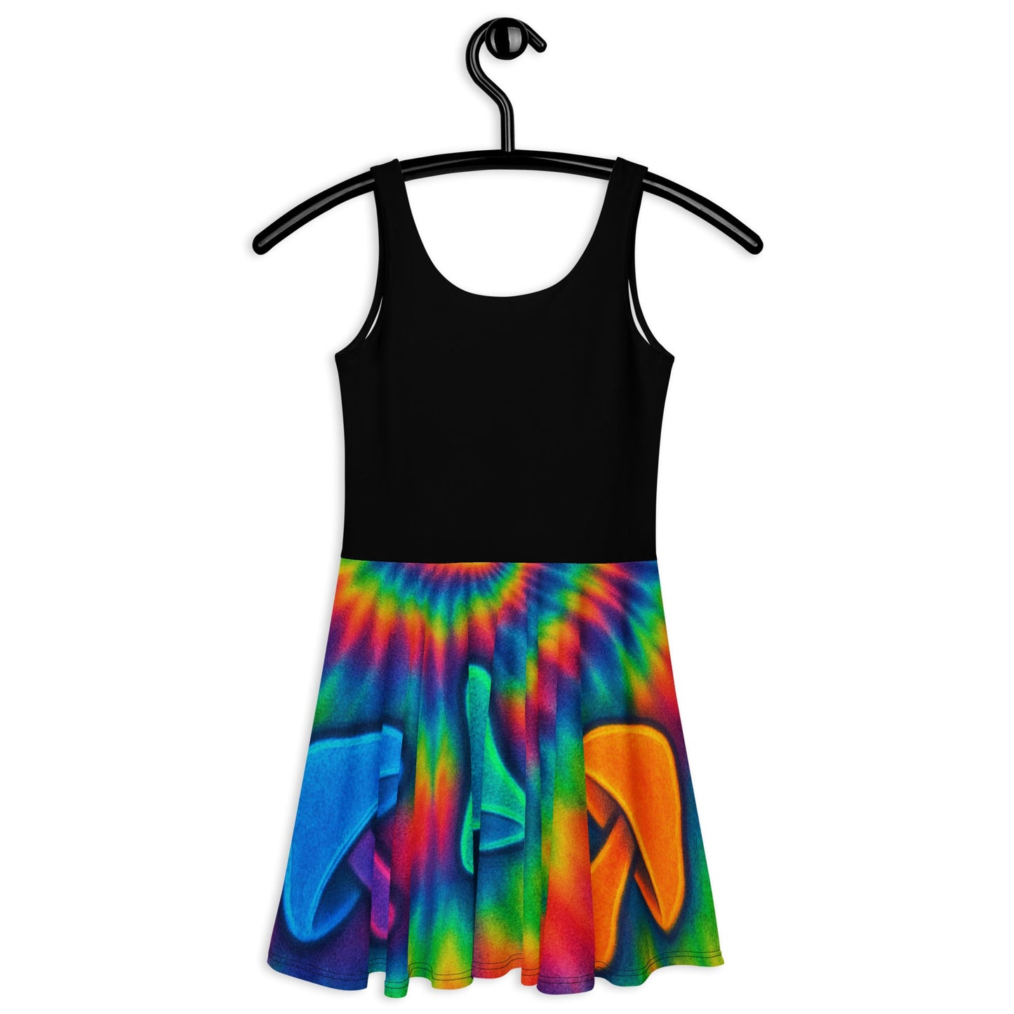 Trippy Tie-Dye Skater Dress – Neon Mushroom Festival Vibes
