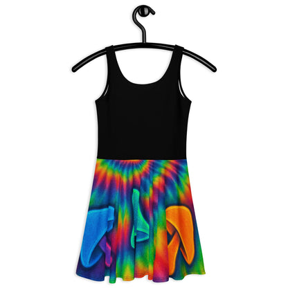 Trippy Tie-Dye Skater Dress – Neon Mushroom Festival Vibes