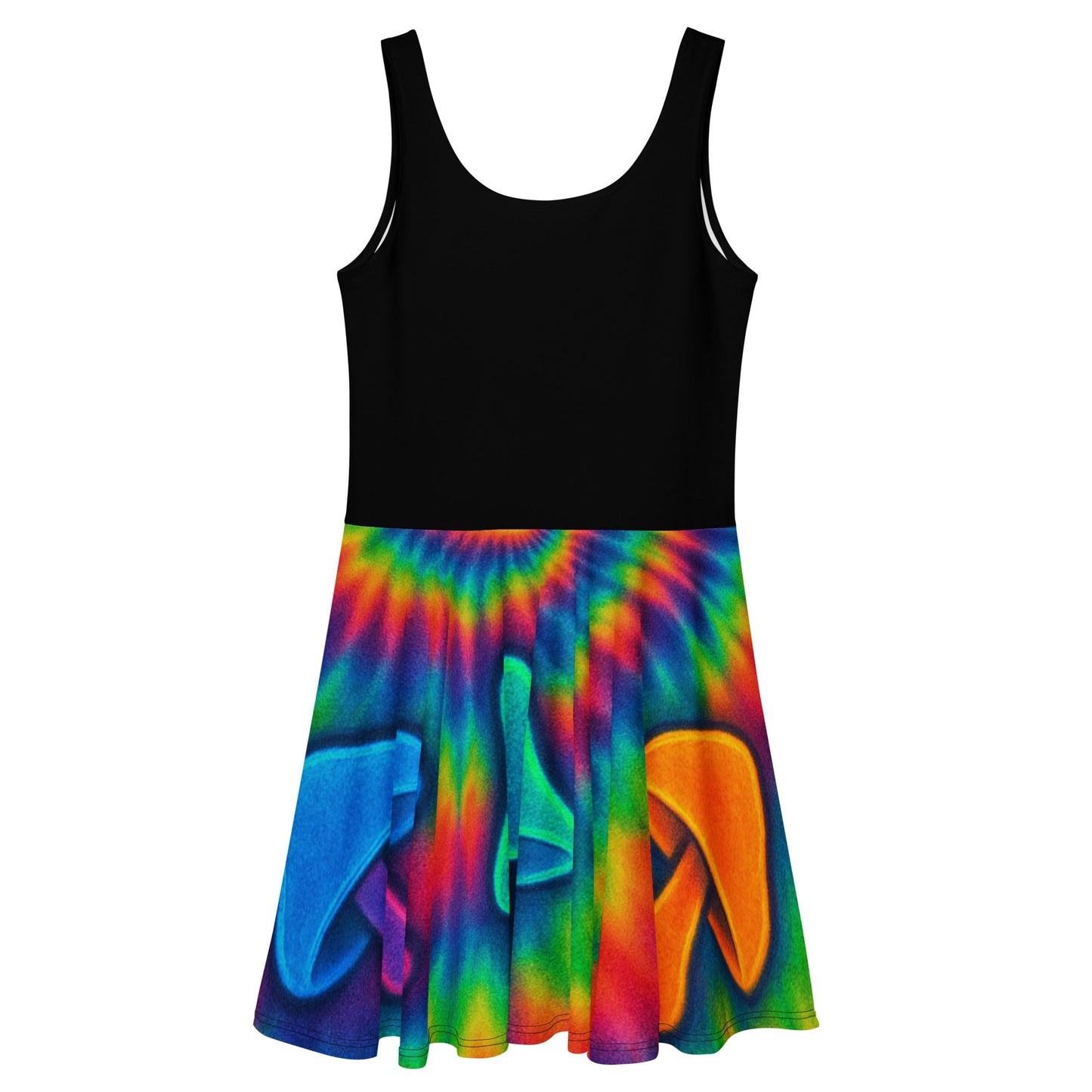 Trippy Tie-Dye Skater Dress – Neon Mushroom Festival Vibes
