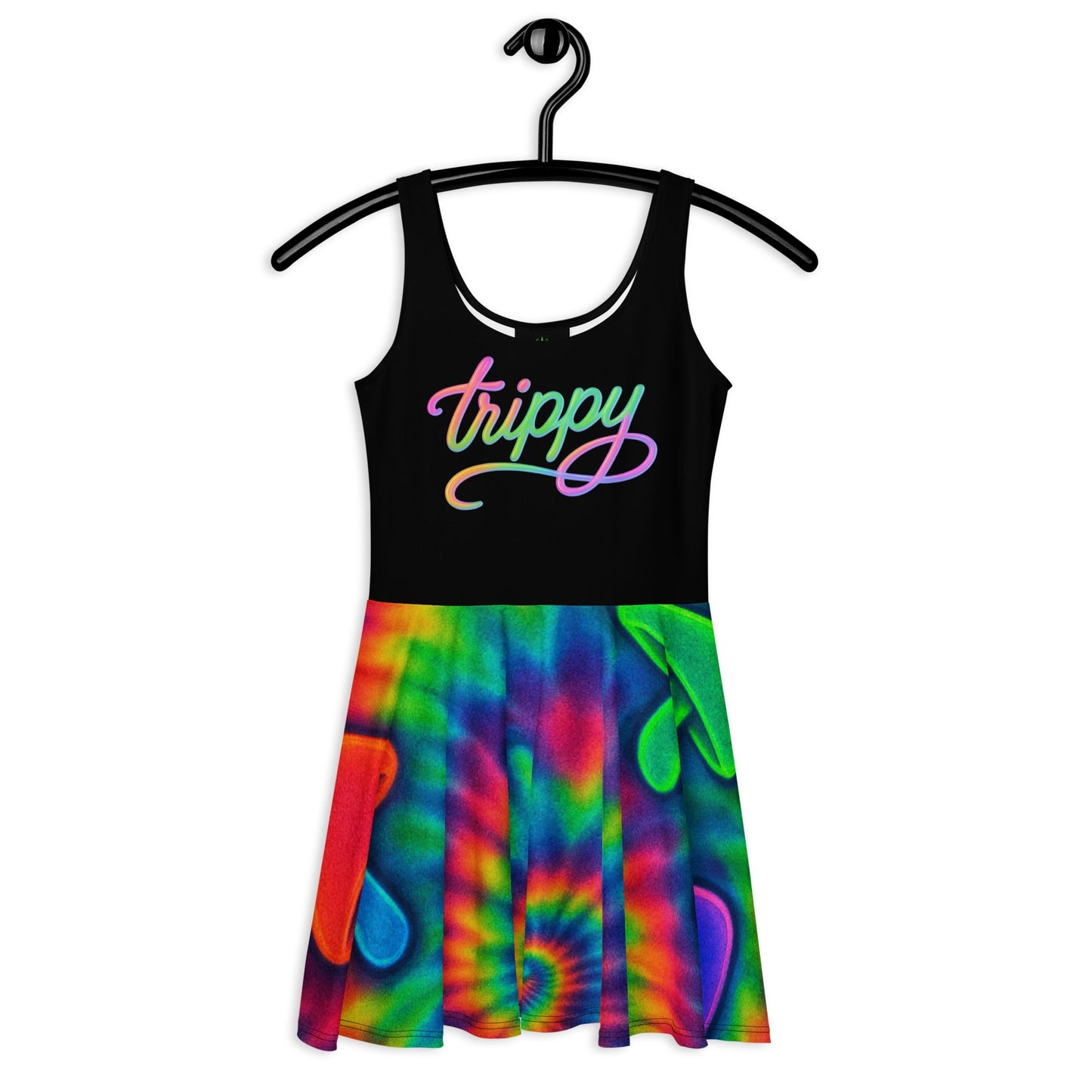 Trippy Tie-Dye Skater Dress – Neon Mushroom Festival Vibes