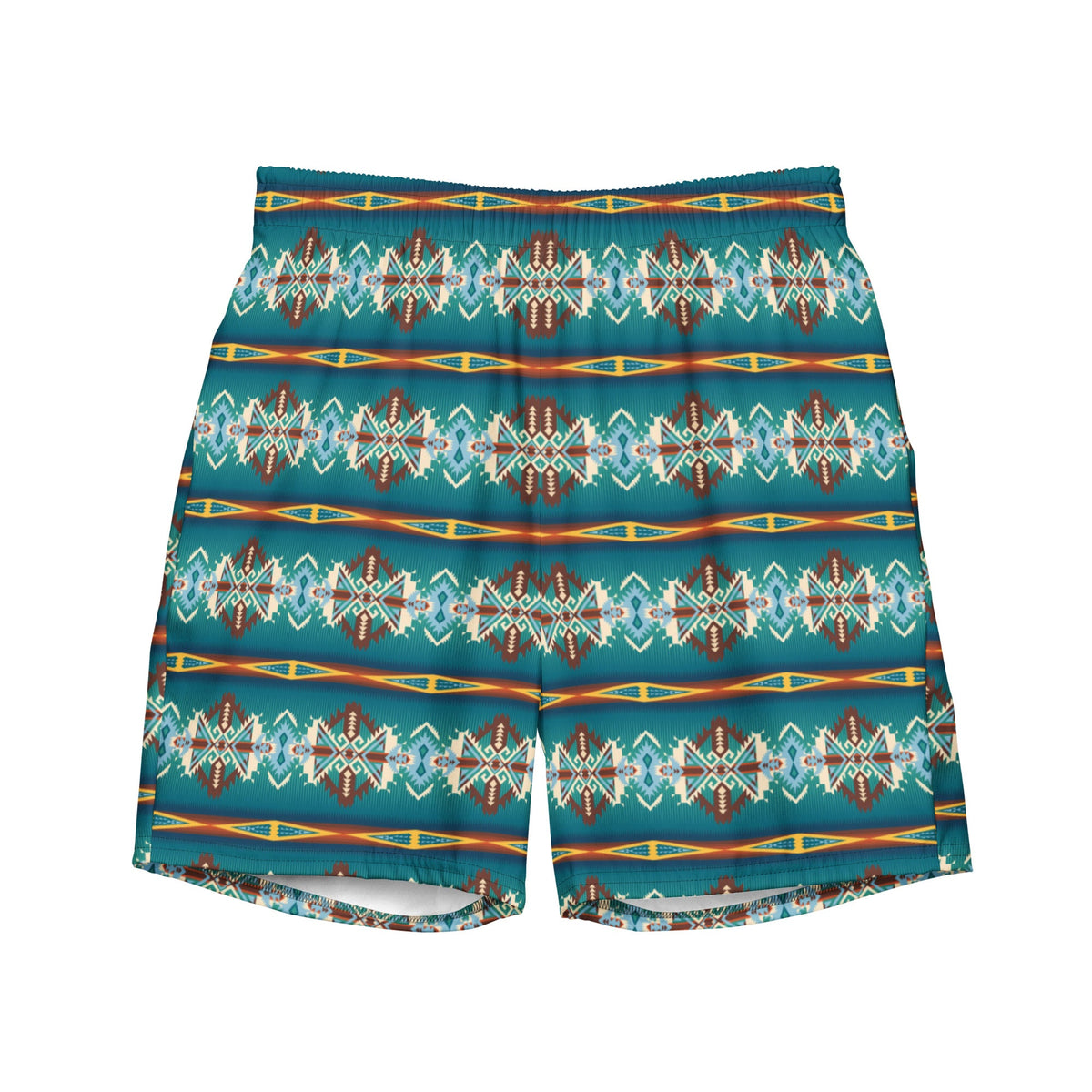 Baha Ranch Yeehaw Teal Aztec Blanket Print Mens Swim Shorts