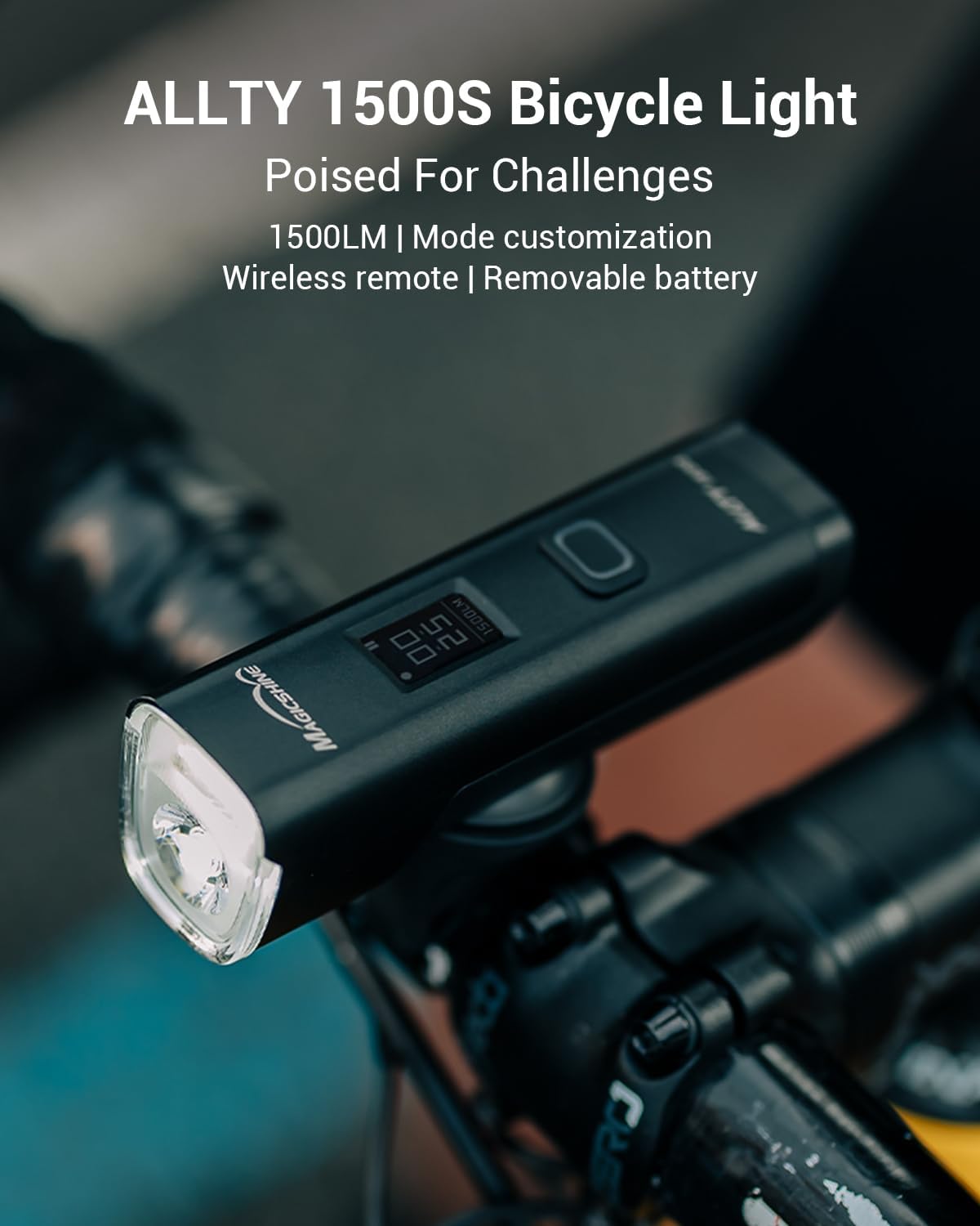 Magicshine ALLTY 1500S Bike Lights for Night Riding, Battery Replaceable | USB-C Rechargeable | Wireless &APP Control Compatible with Garmin/GoPro Mount for Road, MTB, Commuter Rider