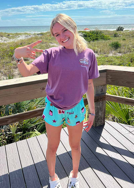 Women's PB&J 1.5" Split Shorts (Light Blue/Magenta) XXS, XS, S, M, L, XL