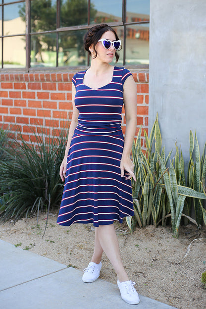 Amelia Dress in Navy Stripes - XS only
