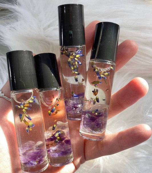 Amethyst Crystal Perfume Roller – 10mL, Musk & Amber Scent