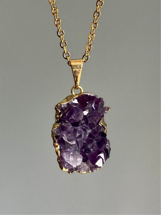 Amethyst Druzy Necklace – Gold or Silver Plated, 18” Chain