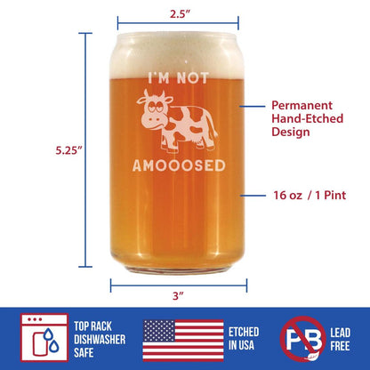 Not Amooosed - Beer Can Pint Glass for Beer - Funny Cow Gifts for Men & Women - Fun Cow Themed Decor