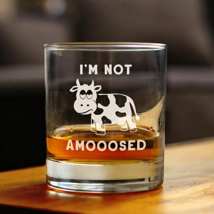 Not Amooosed - Funny Cow Whiskey Rocks Glass Gifts for Men & Women - Fun Whisky Drinking Tumbler Décor
