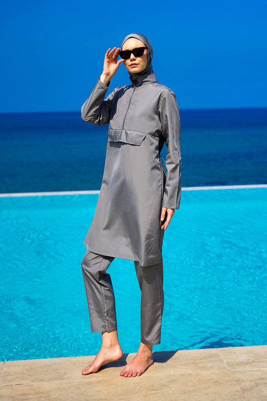 Andalus Charcoal Full Coverage Burkini Set for Women A2503-4