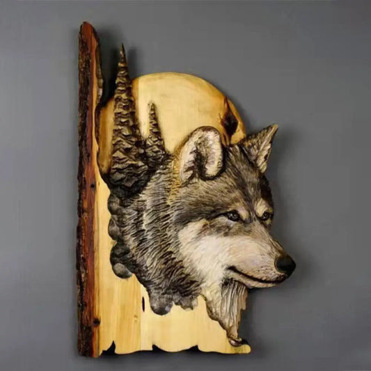 Animal Carving Handcraft Wall Hanging Wood Raccoon Bear Deer Hand-Painted
