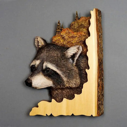 Animal Carving Handcraft Wall Hanging Wood Raccoon Bear Deer Hand-Painted