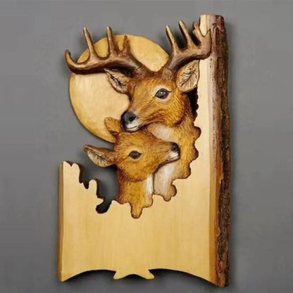 Animal Carving Handcraft Wall Hanging Wood Raccoon Bear Deer Hand-Painted