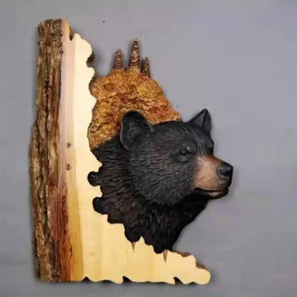 Animal Carving Handcraft Wall Hanging Wood Raccoon Bear Deer Hand-Painted