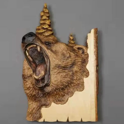 Animal Carving Handcraft Wall Hanging Wood Raccoon Bear Deer Hand-Painted