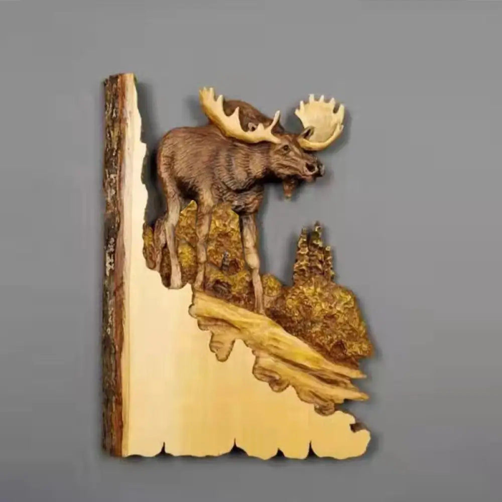 Animal Carving Handcraft Wall Hanging Wood Raccoon Bear Deer Hand-Painted