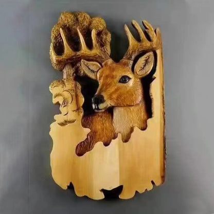 Animal Carving Handcraft Wall Hanging Wood Raccoon Bear Deer Hand-Painted