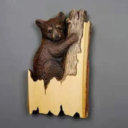 Animal Carving Handcraft Wall Hanging Wood Raccoon Bear Deer Hand-Painted