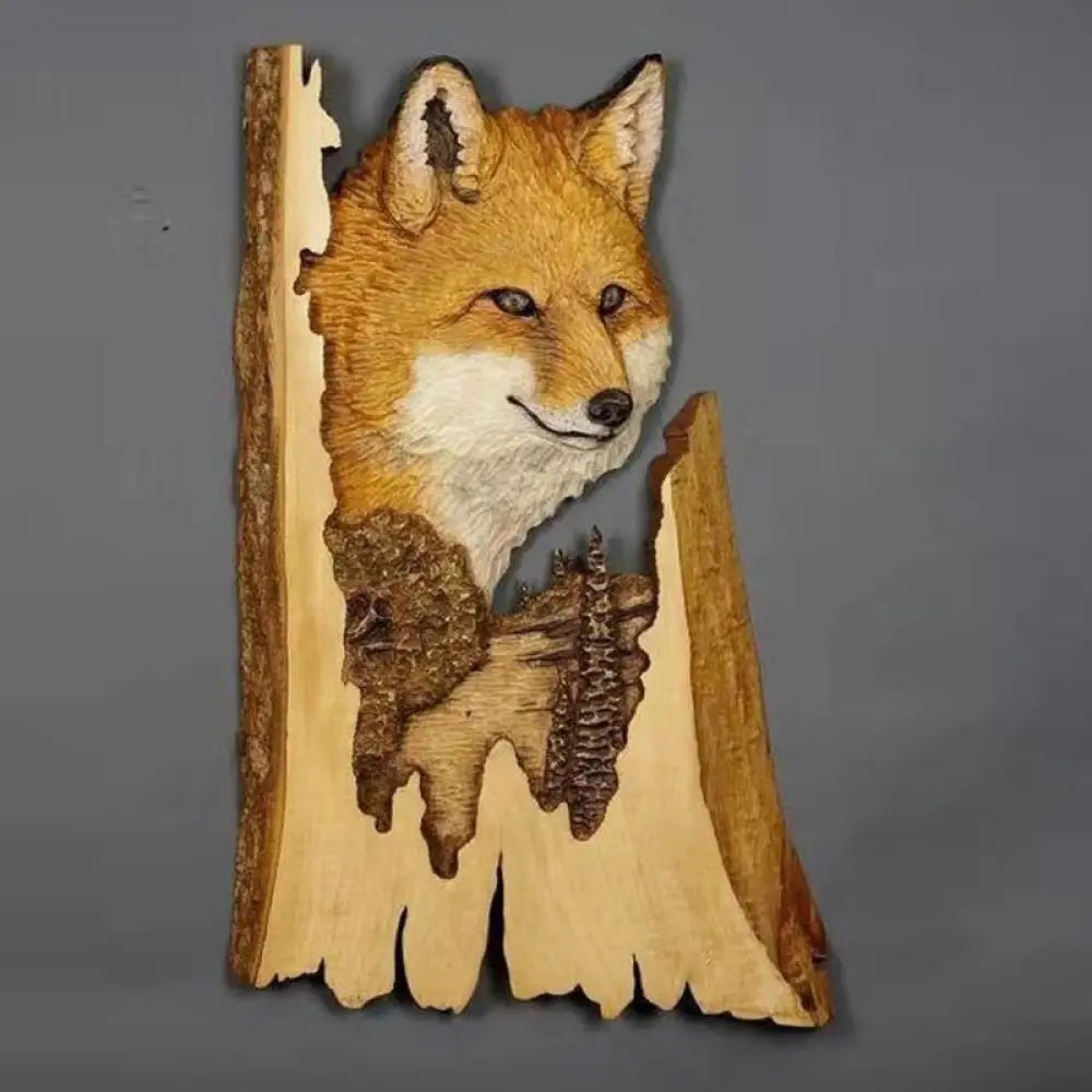 Animal Carving Handcraft Wall Hanging Wood Raccoon Bear Deer Hand-Painted