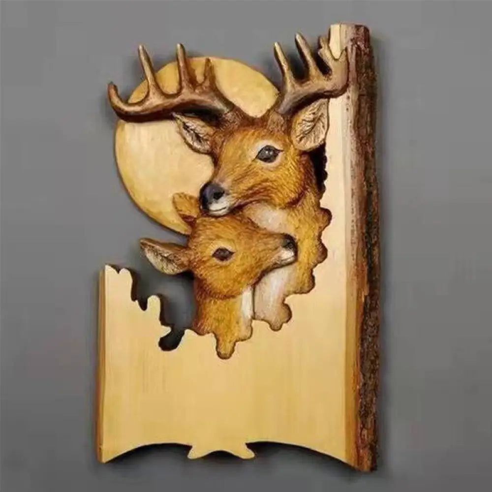 Animal Carving Handcraft Wall Hanging Wood Raccoon Bear Deer Hand-Painted