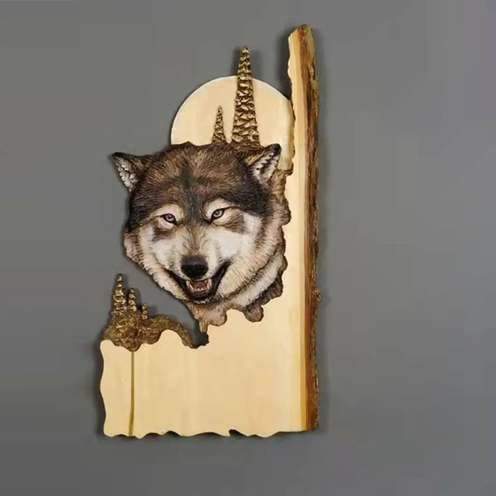 Animal Carving Handcraft Wall Hanging Wood Raccoon Bear Deer Hand-Painted