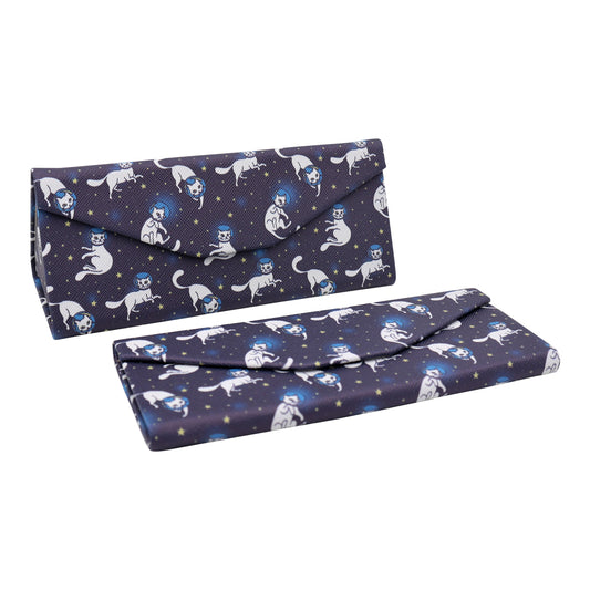 Space Cat Print Glasses Case - Vegan Leather Magic Folding Hardcase