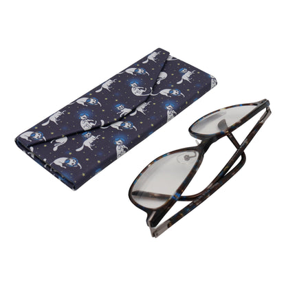Space Cat Print Glasses Case - Vegan Leather Magic Folding Hardcase
