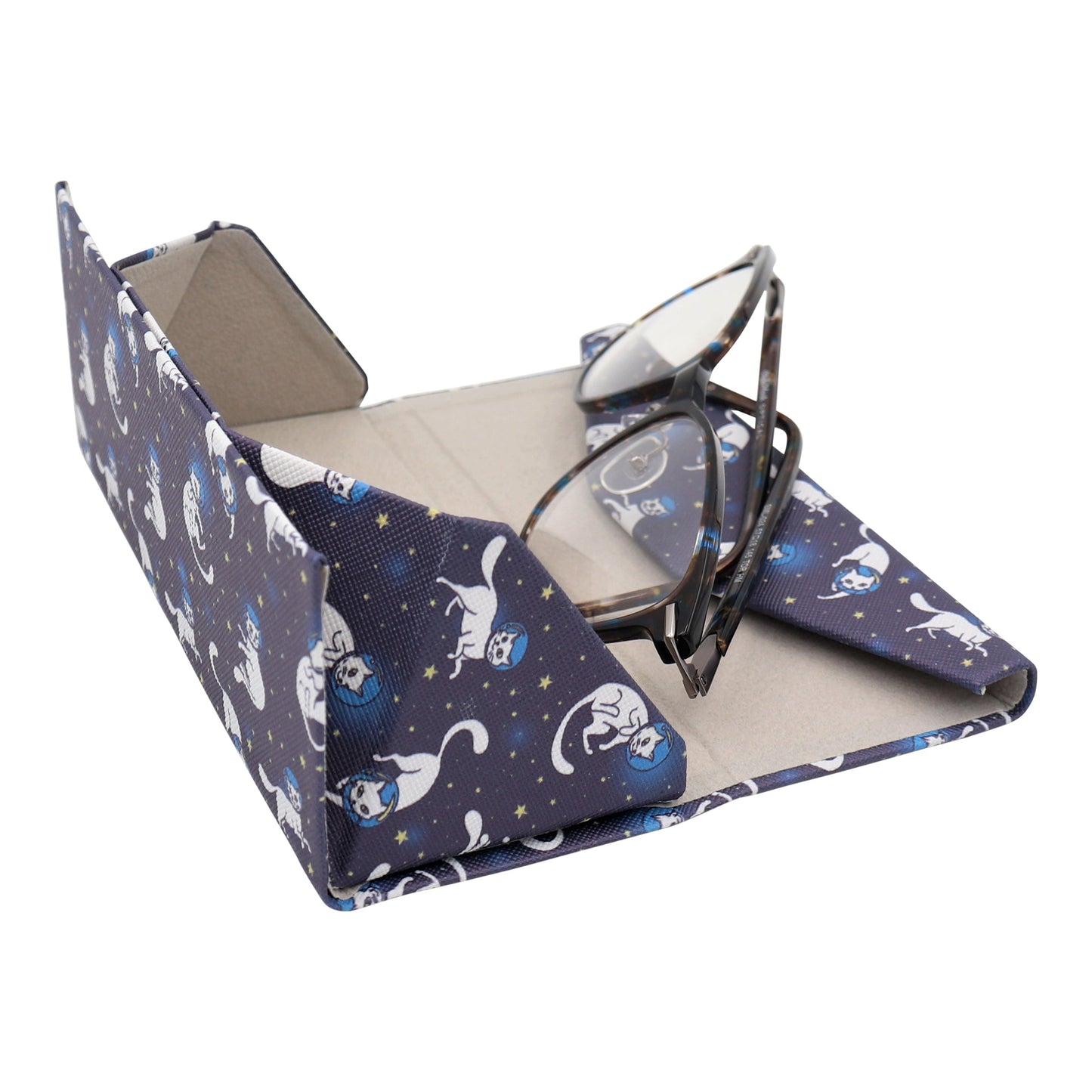 Space Cat Print Glasses Case - Vegan Leather Magic Folding Hardcase