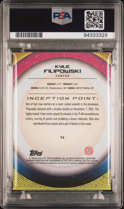 Graded 2022 Topps Bowman U Inception Kyle Filipowski #94 Aqua V Foil #/199 Rookie RC Basketball Card PSA 10 Gem Mint