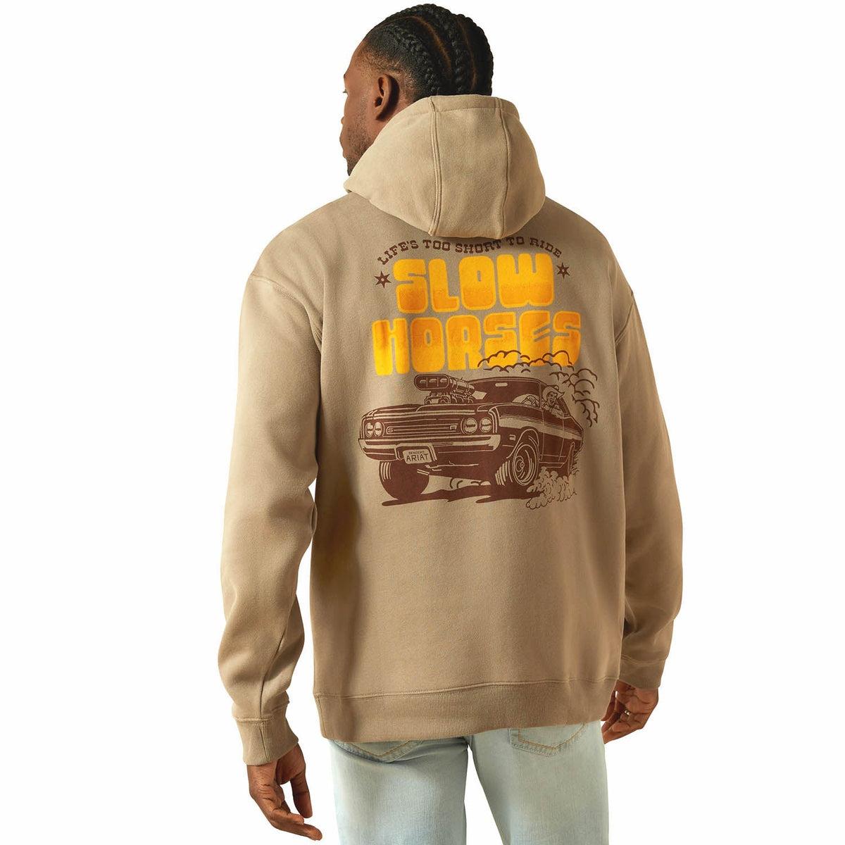 Ariat Mens Sendero "Slow Horses" Graphic Hoodie – Relaxed Fit Brushed Fleece Pullover