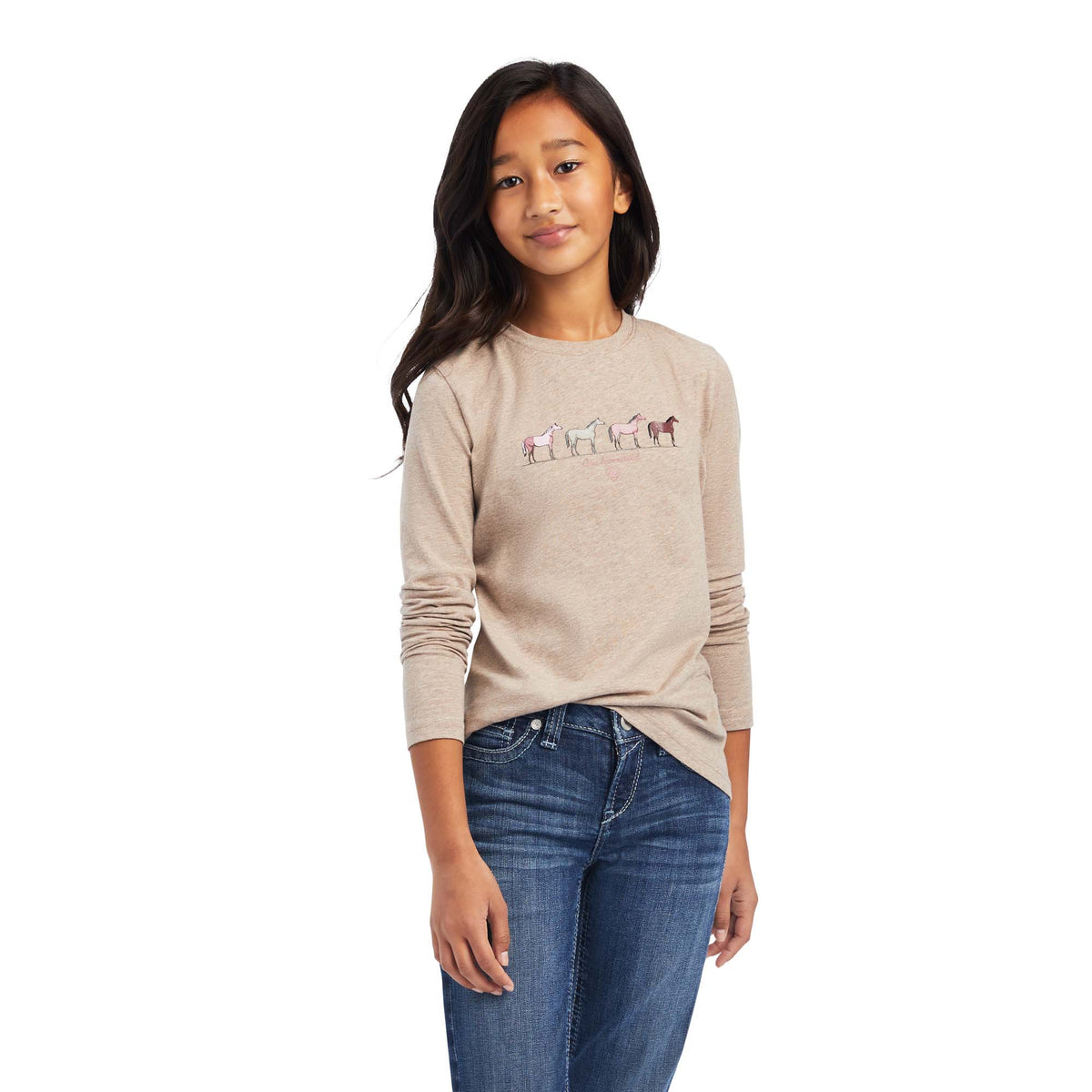 Ariat Youth "Horse of a Different Color" Longsleeve T-Shirt, Banyan Bark Heather